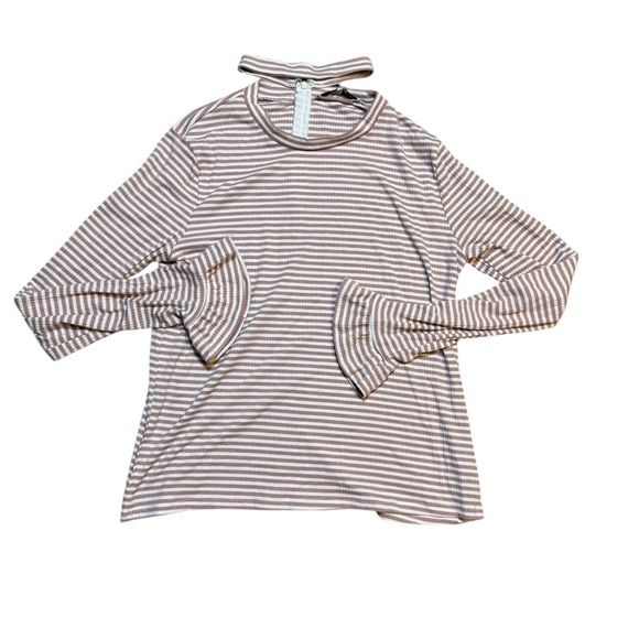 🩰 ENGLISH FACTORY Striped Mock Neck Top L 🤎🤍 - Picture 1 of 4
